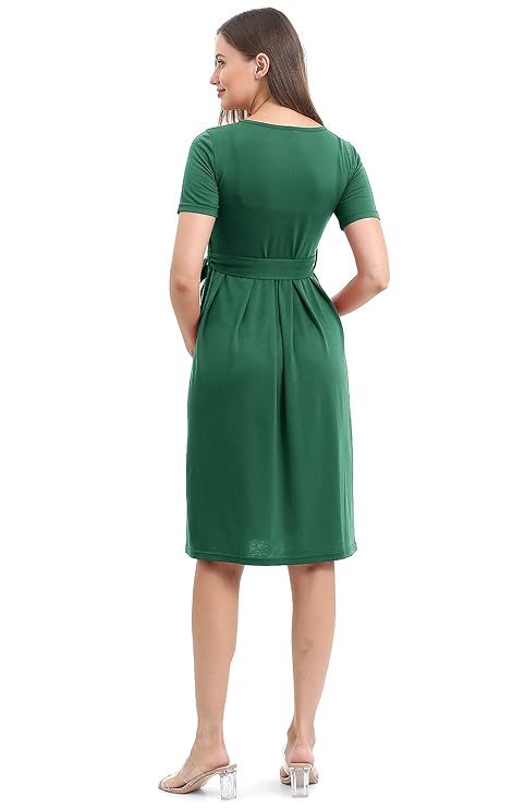 Casual Maternity Swing Dress Pregnancy Clothes Knee Length with Belt